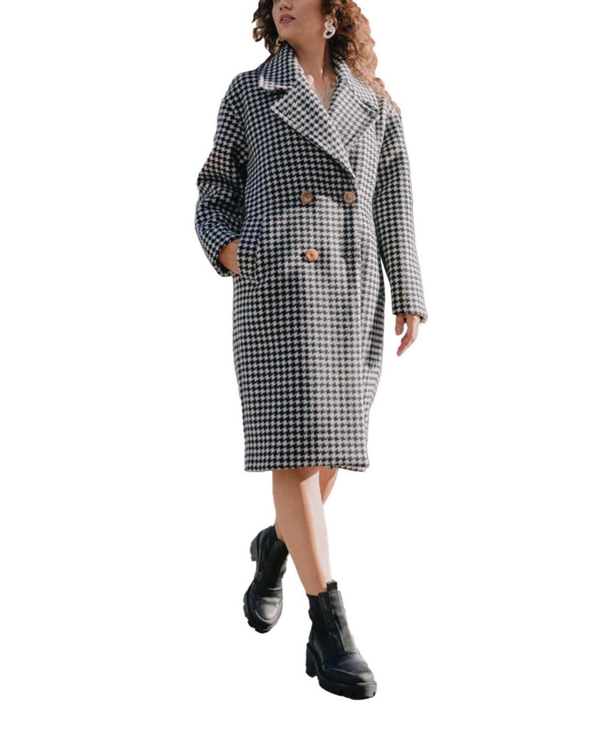 Womens Kimberly Houndstooth Wool Double-Breasted Maternity Coat Product Image