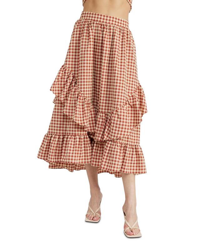 En Saison Womens Juni Tiered-Ruffle Gingham Midi Skirt Product Image