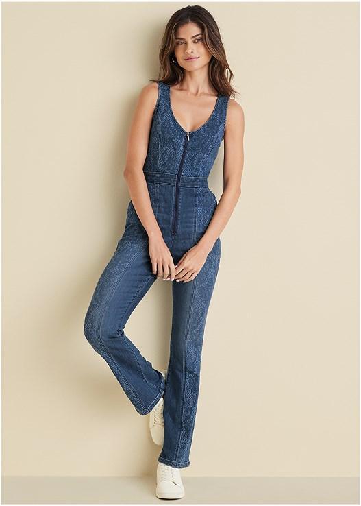 Lace Print Denim Jumpsuit Product Image