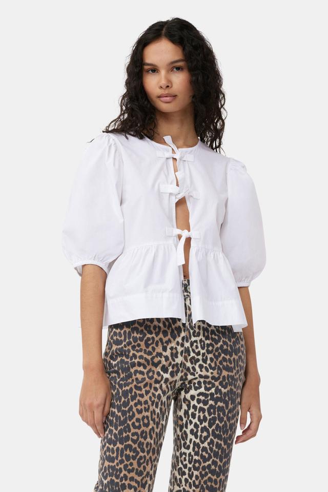 Cotton Poplin Peplum Tie Blouse Product Image