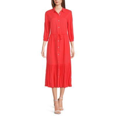 Women's Rayon Shirred Midi Shirt Dress Product Image