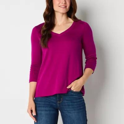 St. John's Bay Womens V Neck 3/4 Sleeve Adaptive Easy-on + Easy-off T-Shirt Product Image