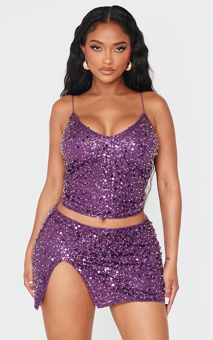 Shape Purple Pearl Sequin Strappy Cami Top Product Image