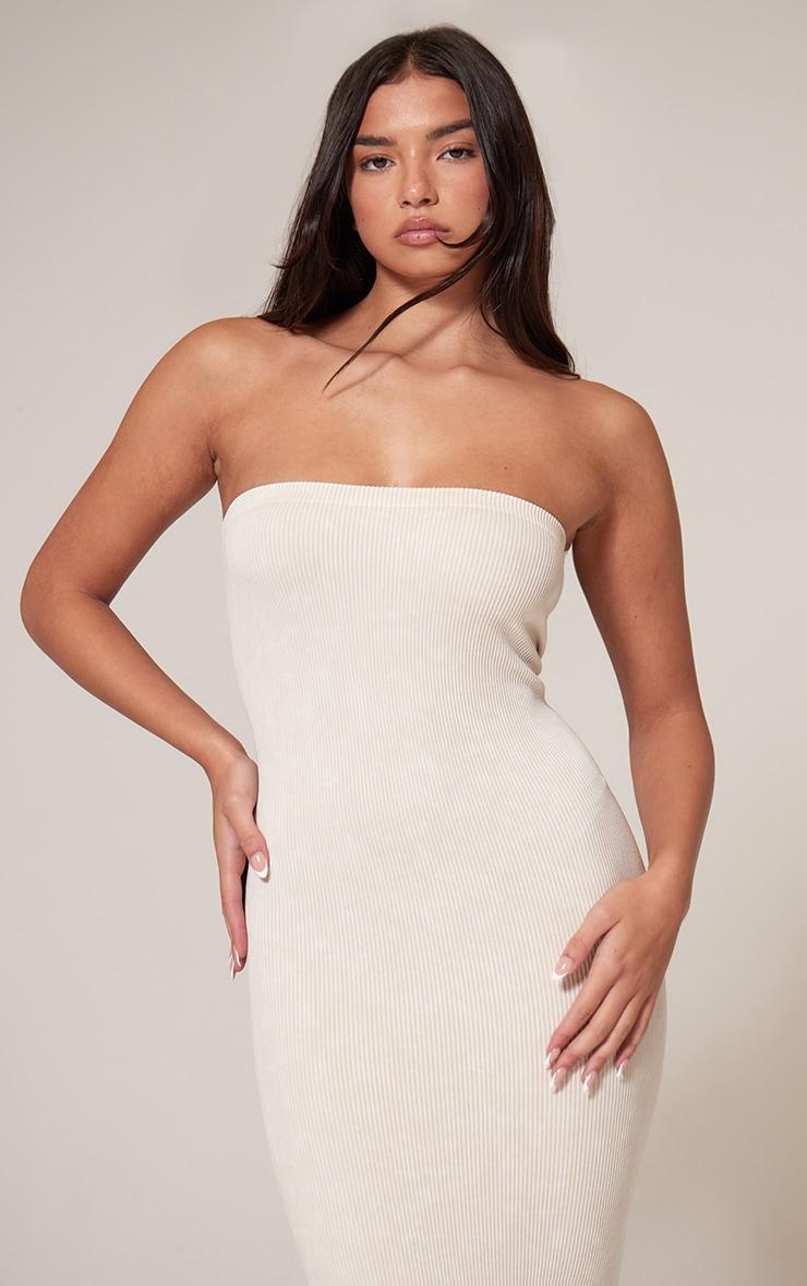 Cream Faded Snatched Rib Bandeau Midaxi Dress Product Image