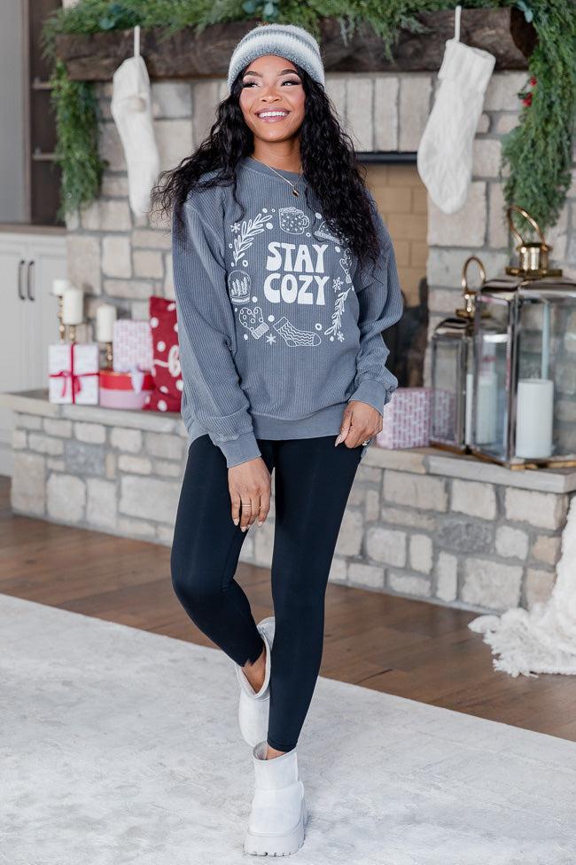 Stay Cozy Winter Charcoal Corded Graphic Sweatshirt Product Image