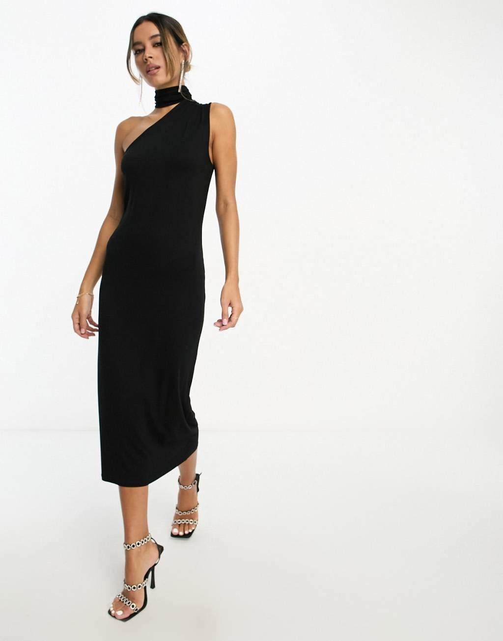 ASOS DESIGN halter shoulder midi dress in black Product Image