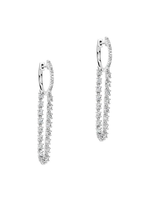 Womens 14K White Gold & Diamond Loop Drop Earrings Product Image