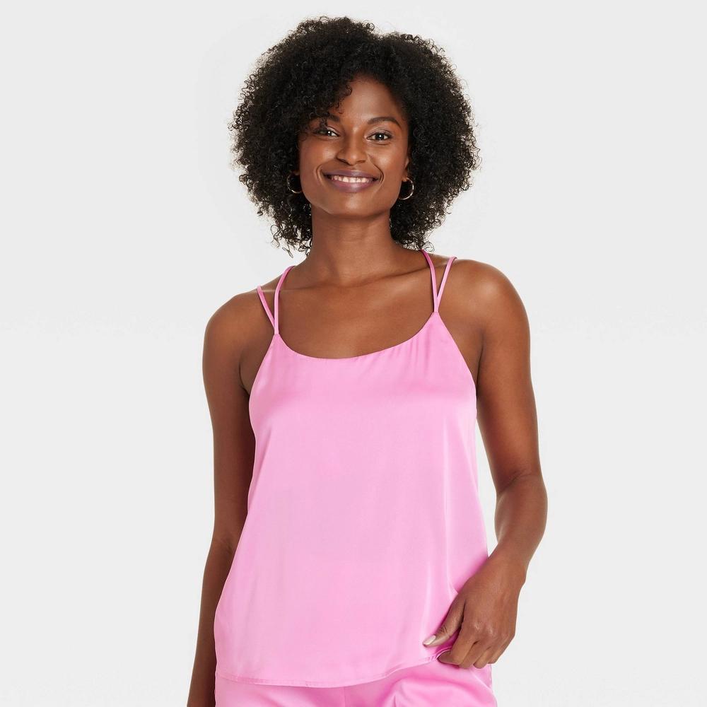 Women's Satin Pajama Cami Top - Auden™ Pink L Product Image