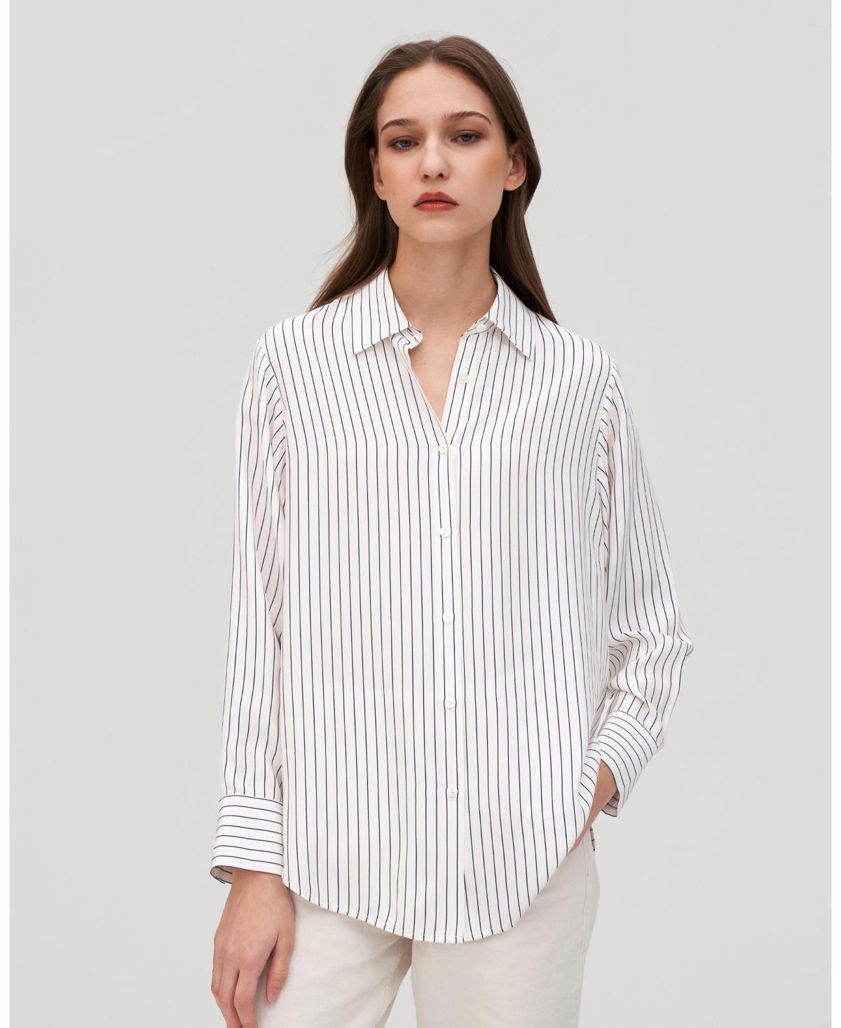 Button Down Striped Silk Blouse for Women Product Image