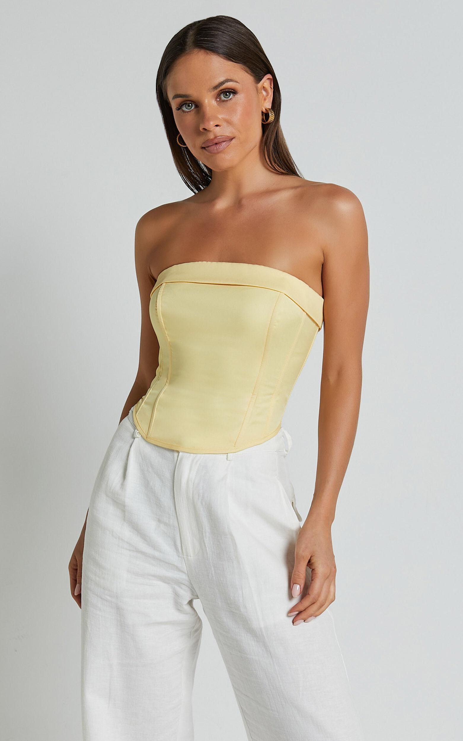 Vaira Top - Strapless Corset Top in Butter Yellow Product Image