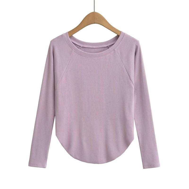 Long Sleeve Round Neck Plain T-Shirt Product Image