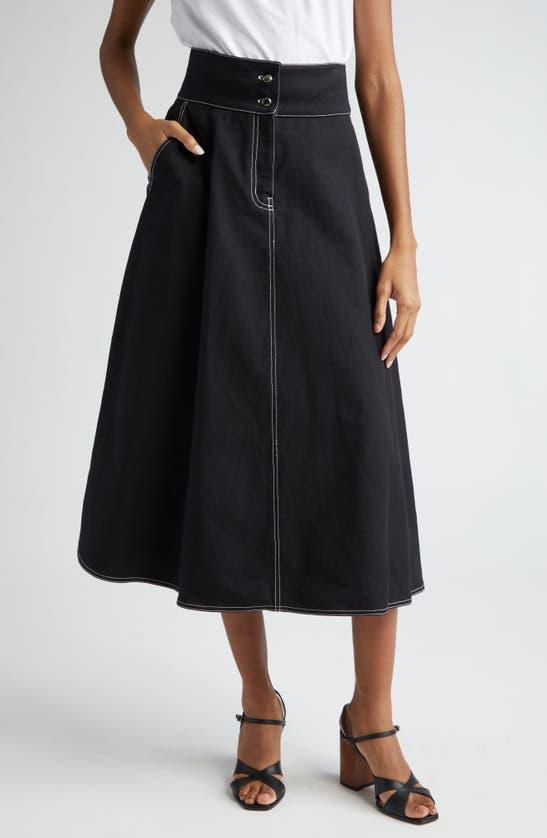 Flared Skirt In Cotton And Linen In Black Product Image