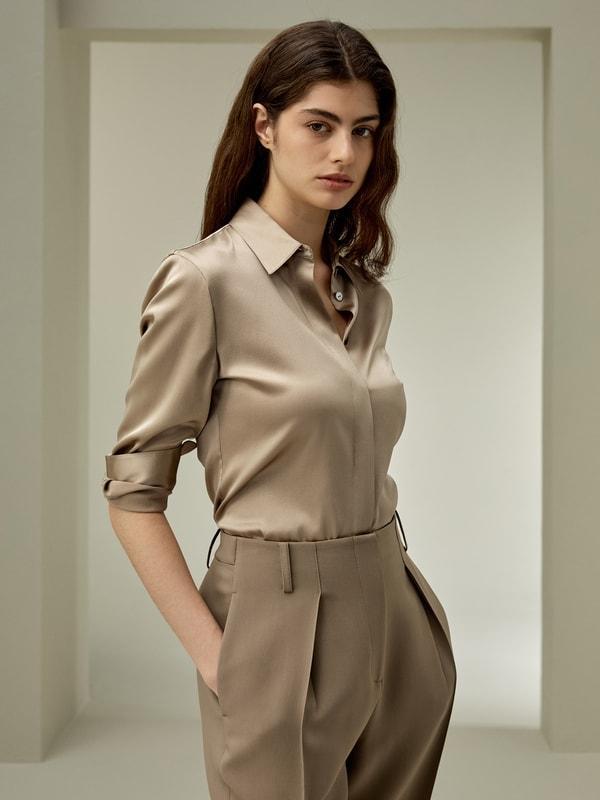 Elegant Silhouette Silk Shirt Product Image