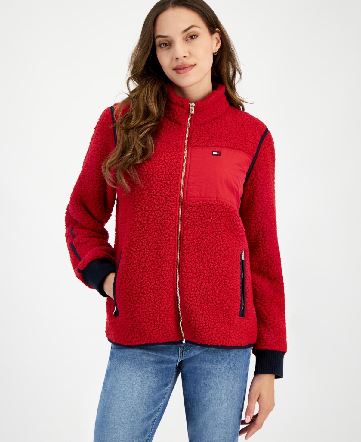 Tommy Hilfiger Womens Sherpa Mock-Neck Zippered Sweater Product Image