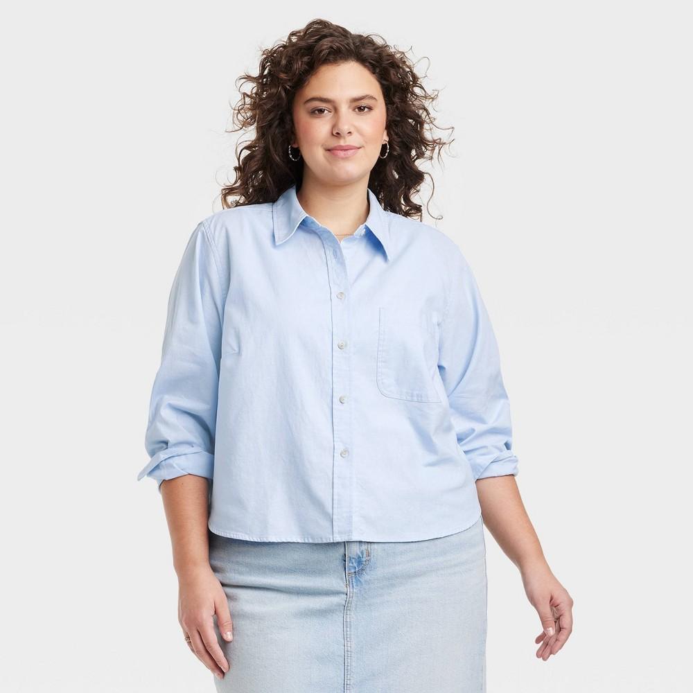 Womens Long Sleeve Collared Button-Down Shirt - Universal Thread Blue 1X Product Image