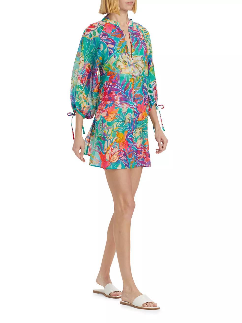 Helena Floral Cotton-Silk A-Line Minidress Product Image