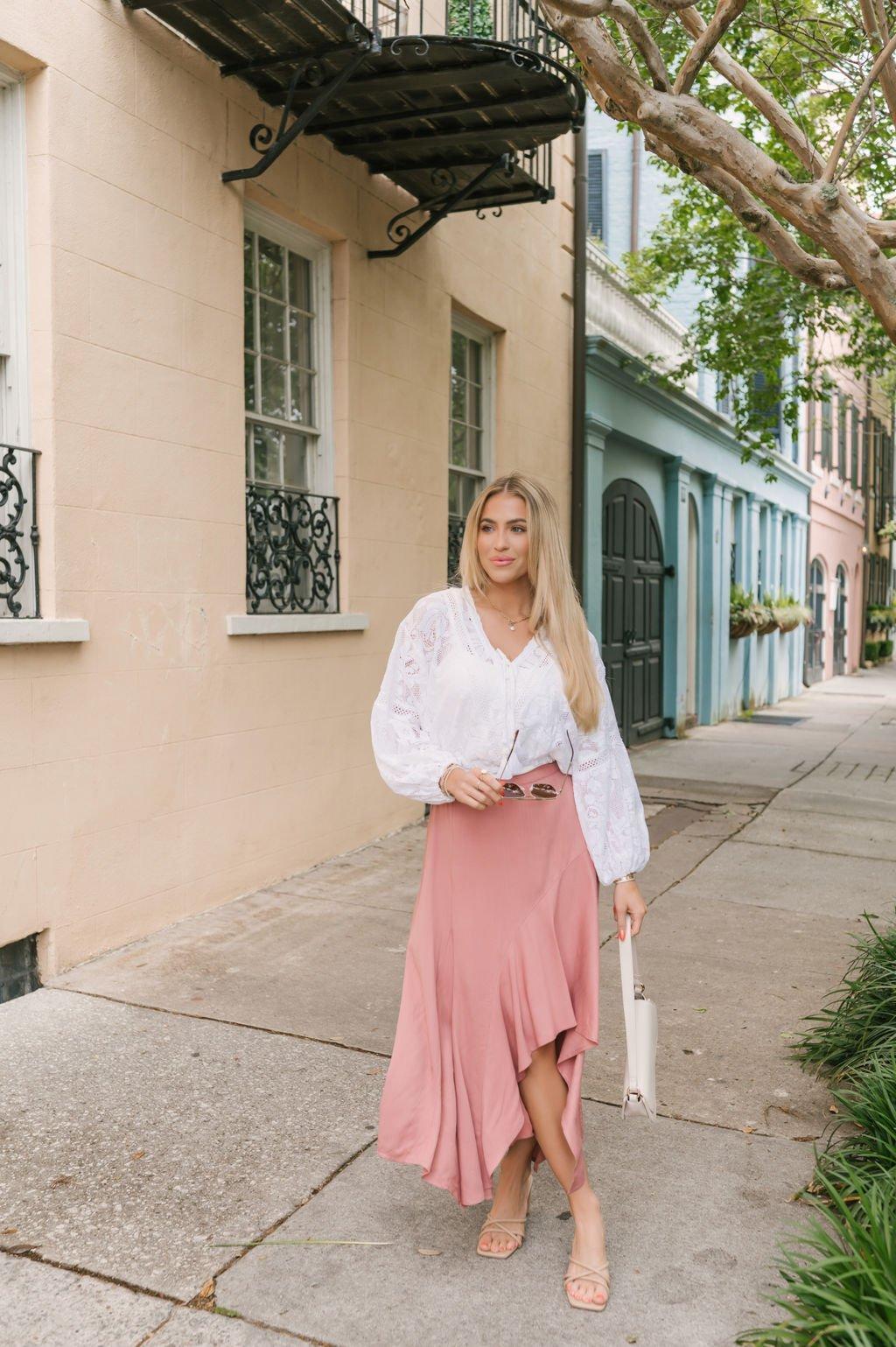 Dusty Rose Asymmetrical Midi Skirt - FINAL SALE Female Product Image