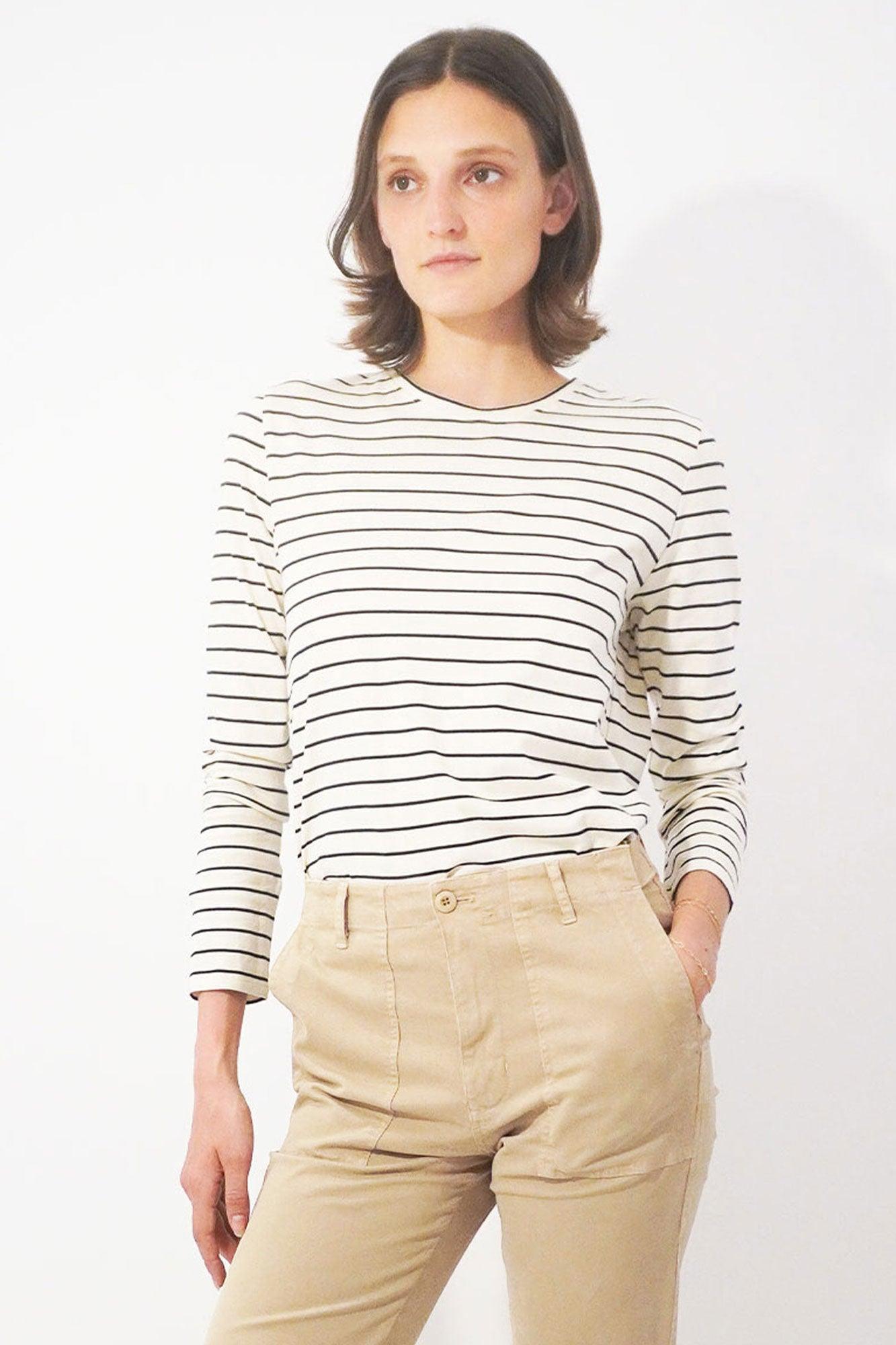 The Modern Long - Cream/Navy Pinstripe Female Product Image