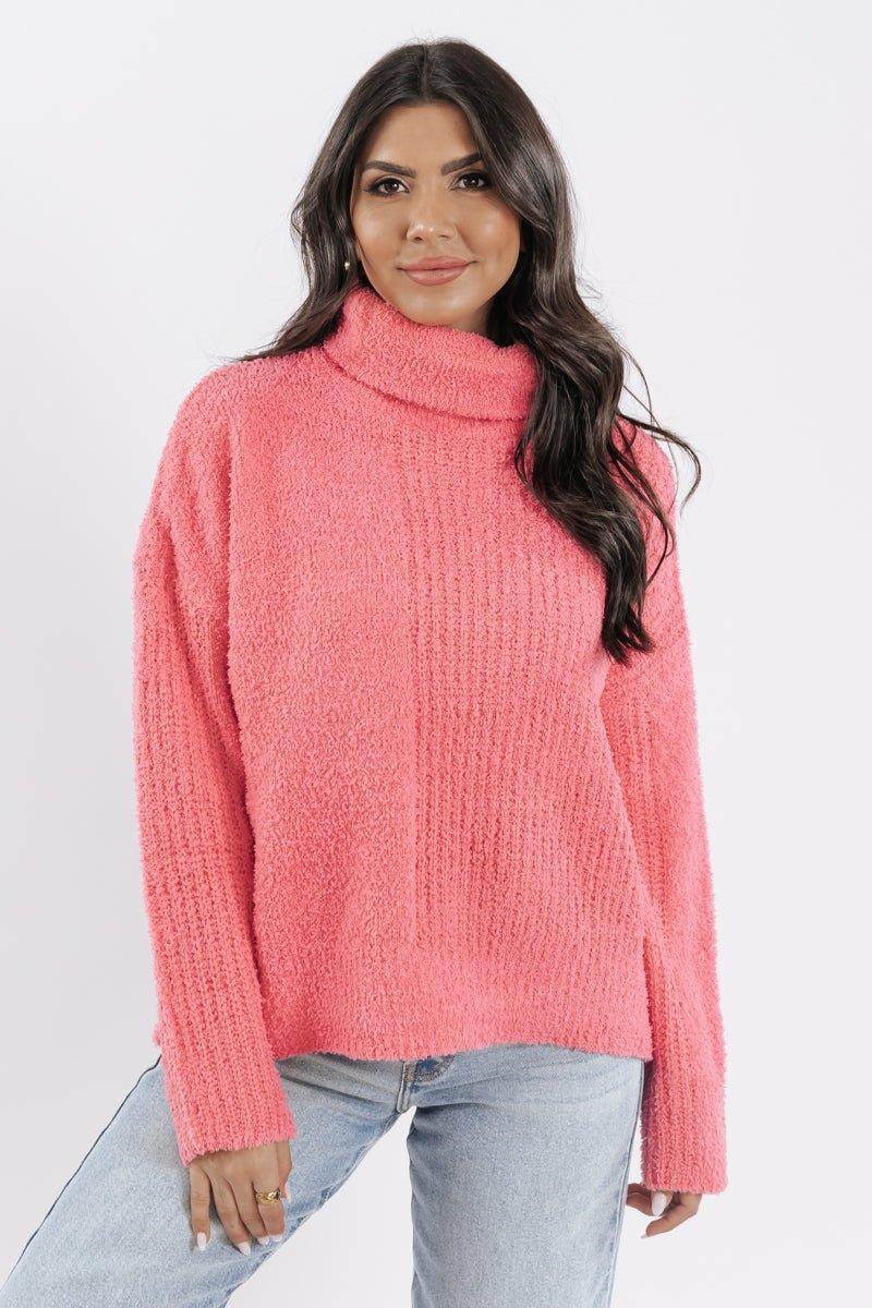 Pink Long Sleeve Turtleneck Sweater - FINAL SALE Female Product Image