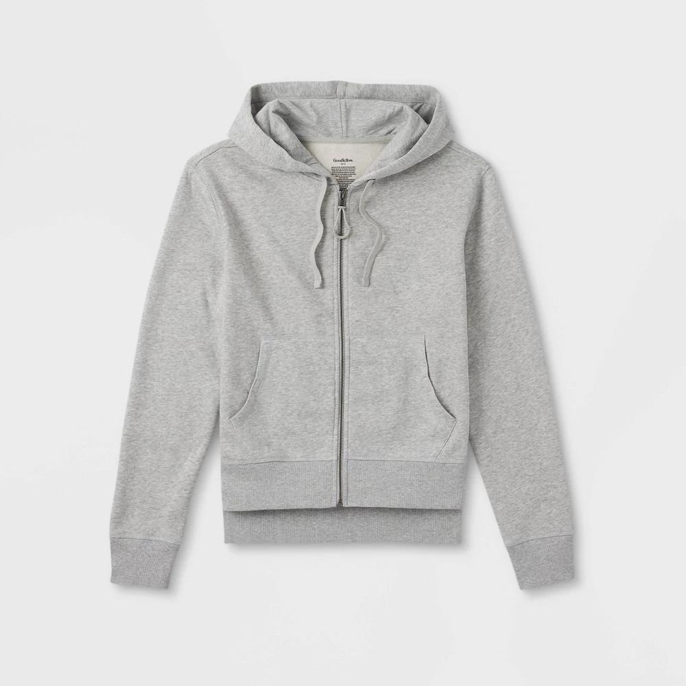 Mens Adaptive Hooded Relaxed Fleece Zip-Up Sweatshirt - Goodfellow & Co Heathered XL Product Image