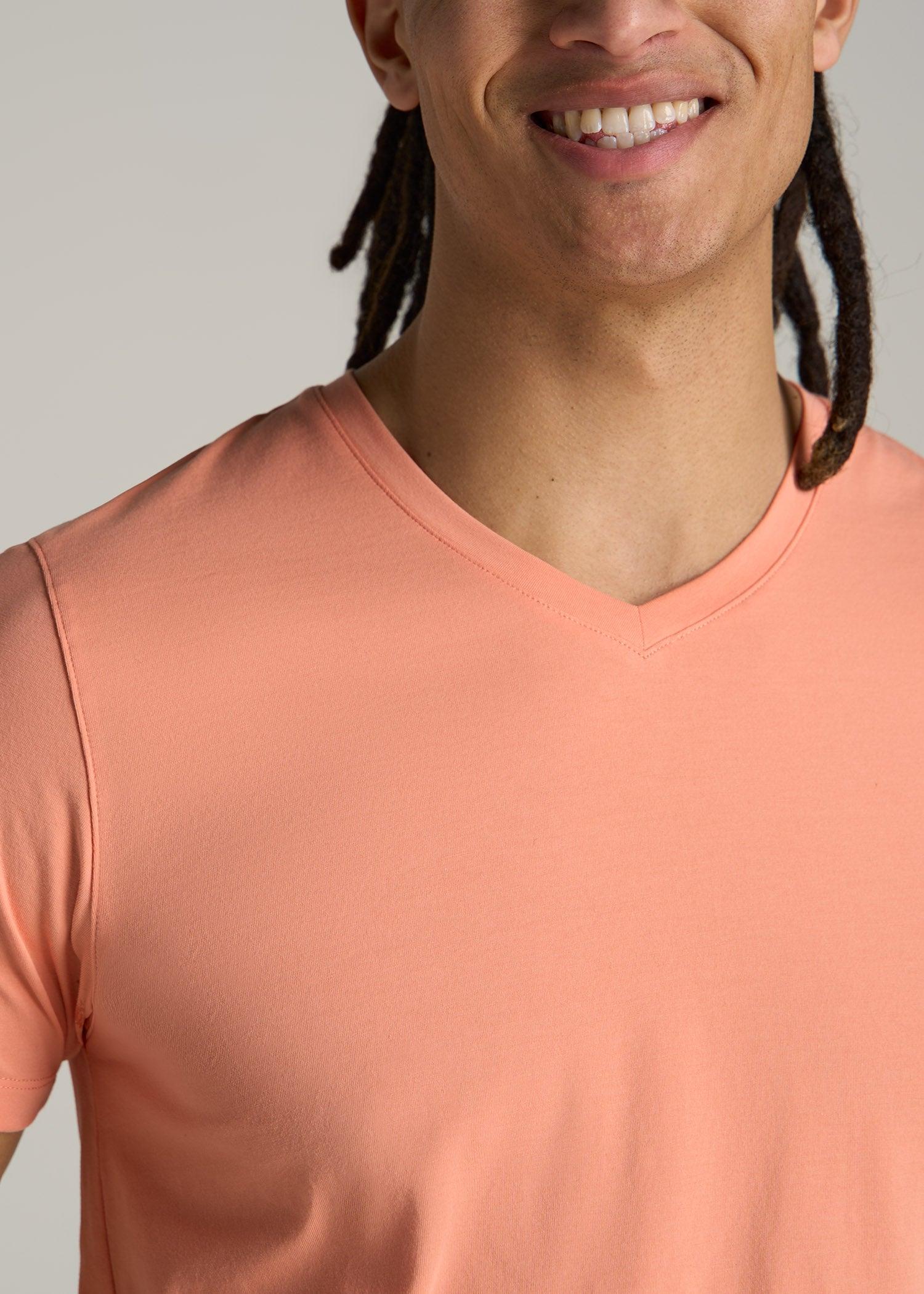 Stretch Cotton MODERN-FIT V-Neck T-Shirt for Tall Men in Apricot Crush Product Image