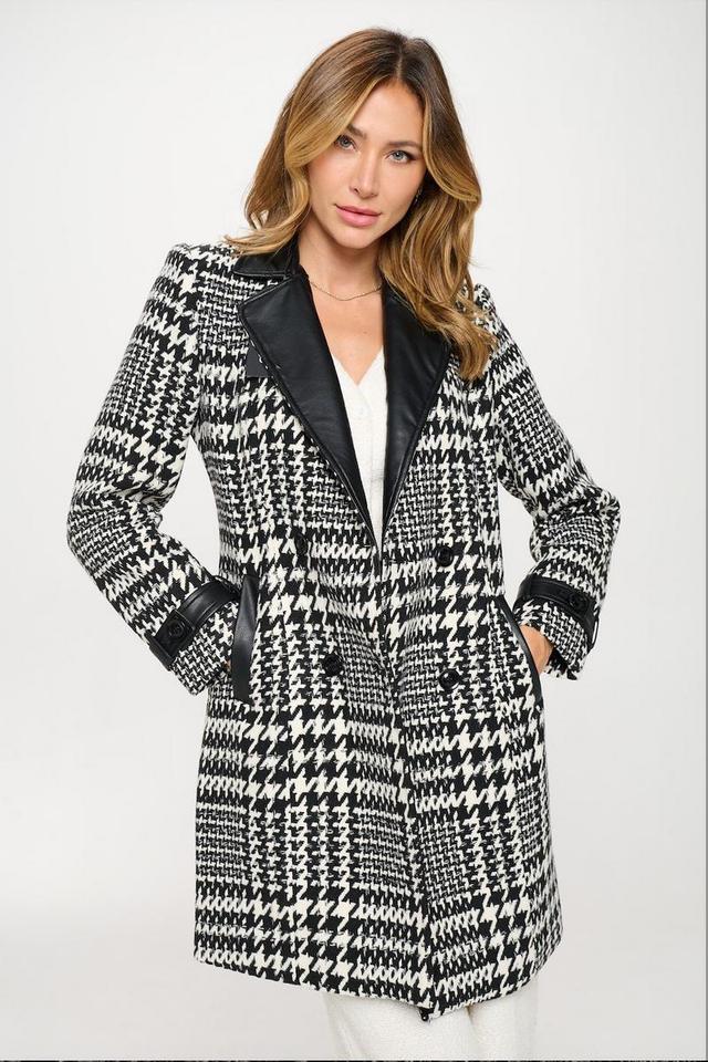 Plaid Wool Coat w/ Vegan Leather Collar Product Image