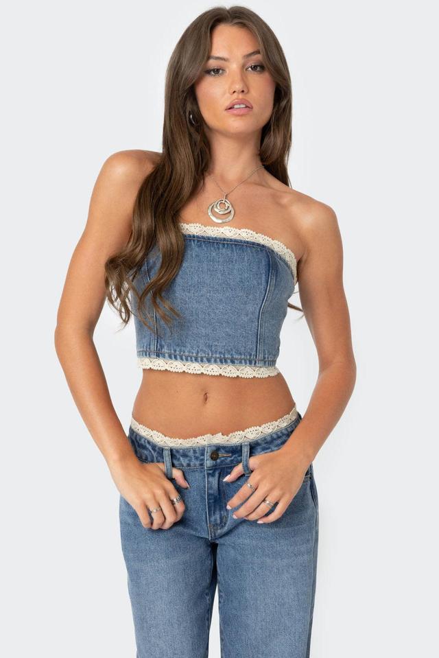 Karlie Lace Trim Denim Tube Top Product Image