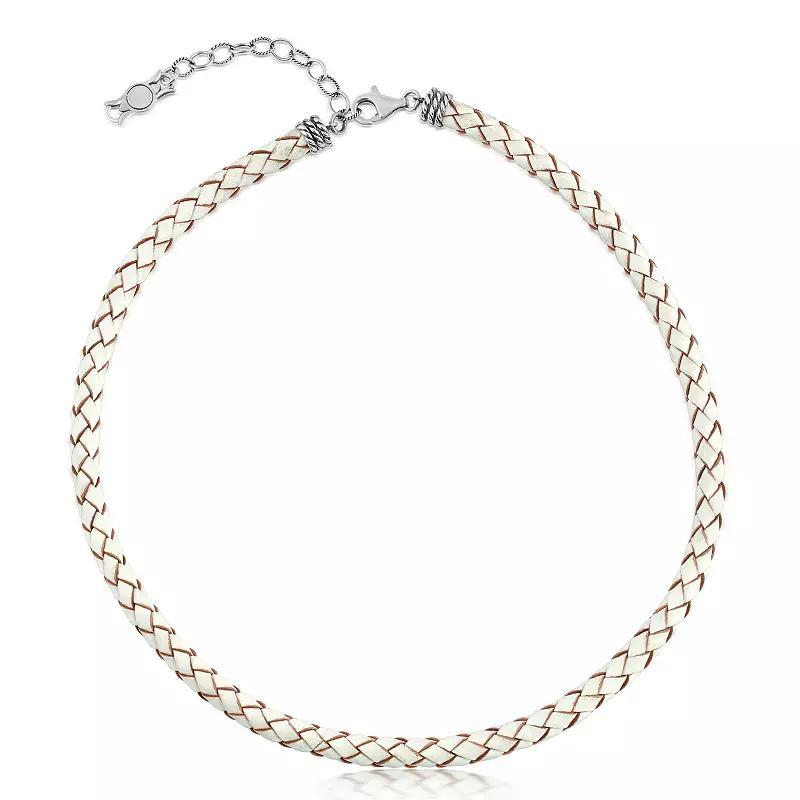 Southwest Spirit Sterling Silver and Braided White Leather Necklace, Womens Product Image