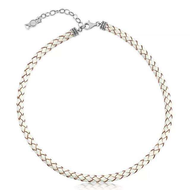 Southwest Spirit Sterling Silver and Braided White Leather Necklace, Womens Product Image