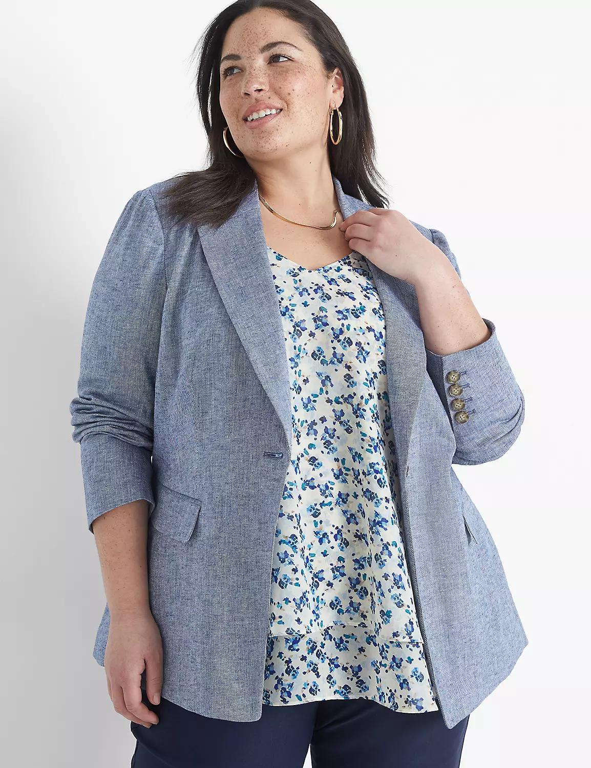 Chambray Linen Long-Sleeve Blazer Product Image