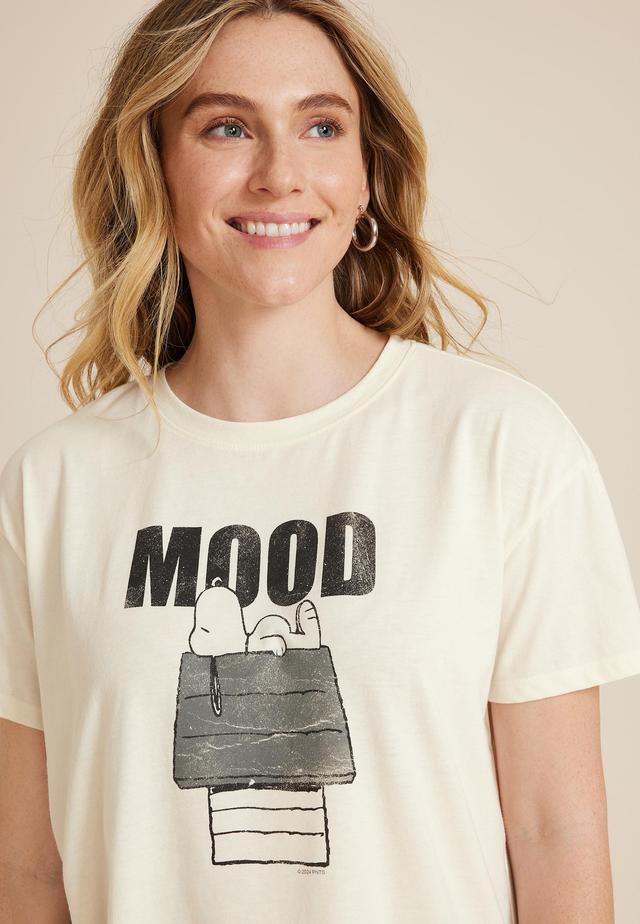 Maurices Womens Small Size Snoopy Mood Oversized Fit Graphic Tee White Product Image