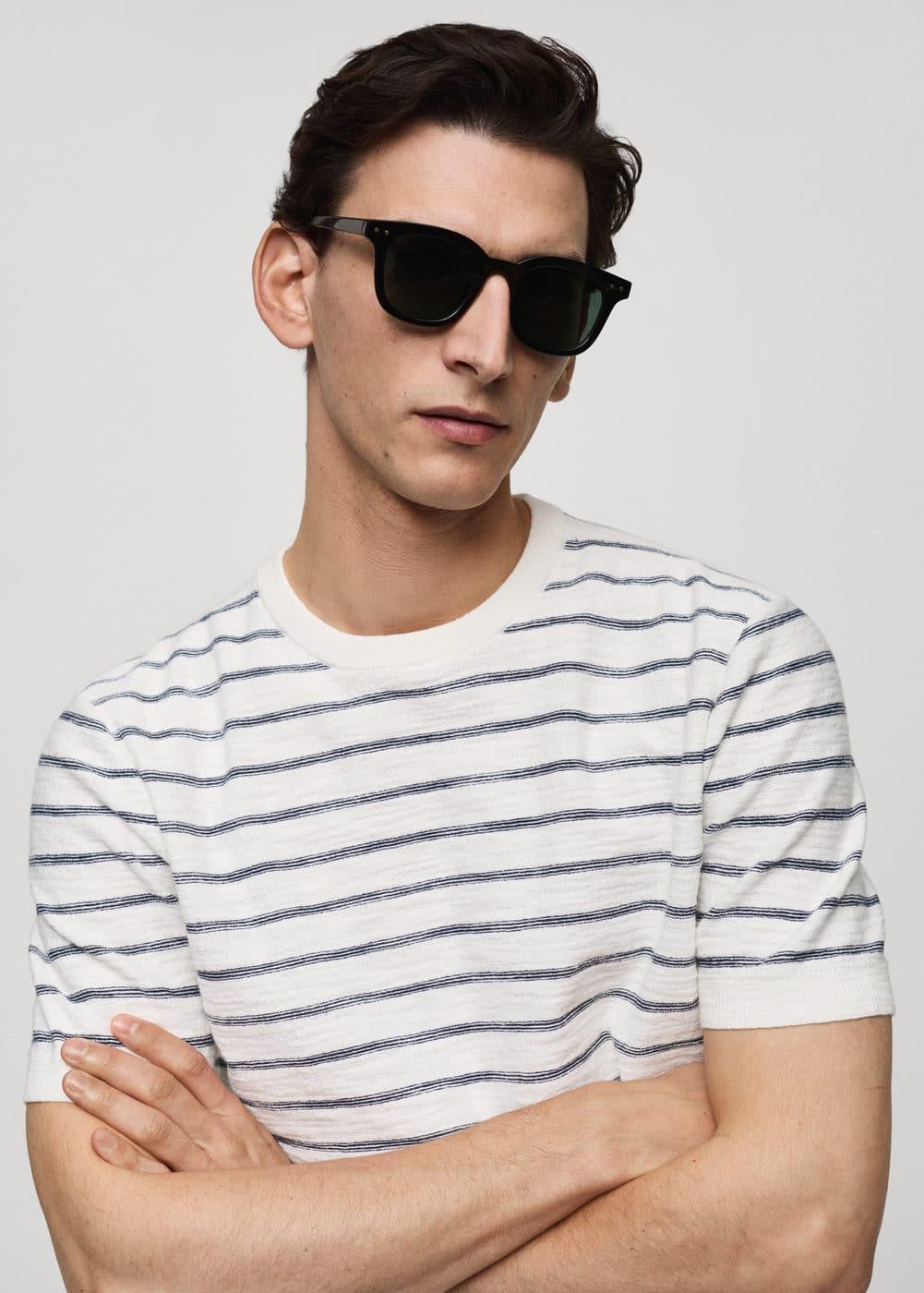 Mango Mens Striped Knit Cotton T-Shirt Product Image