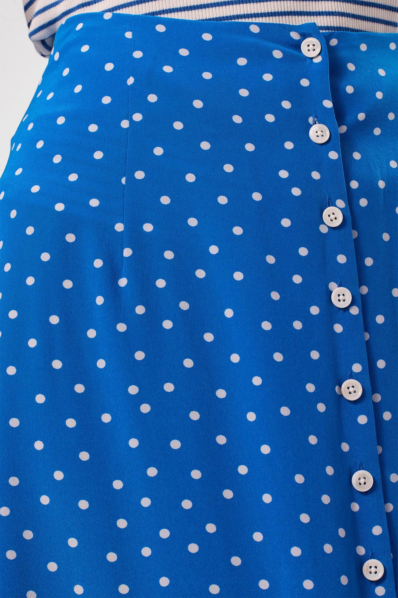 Button Front Washable Silk Skirt - Riviera Dot Turquoise Product Image