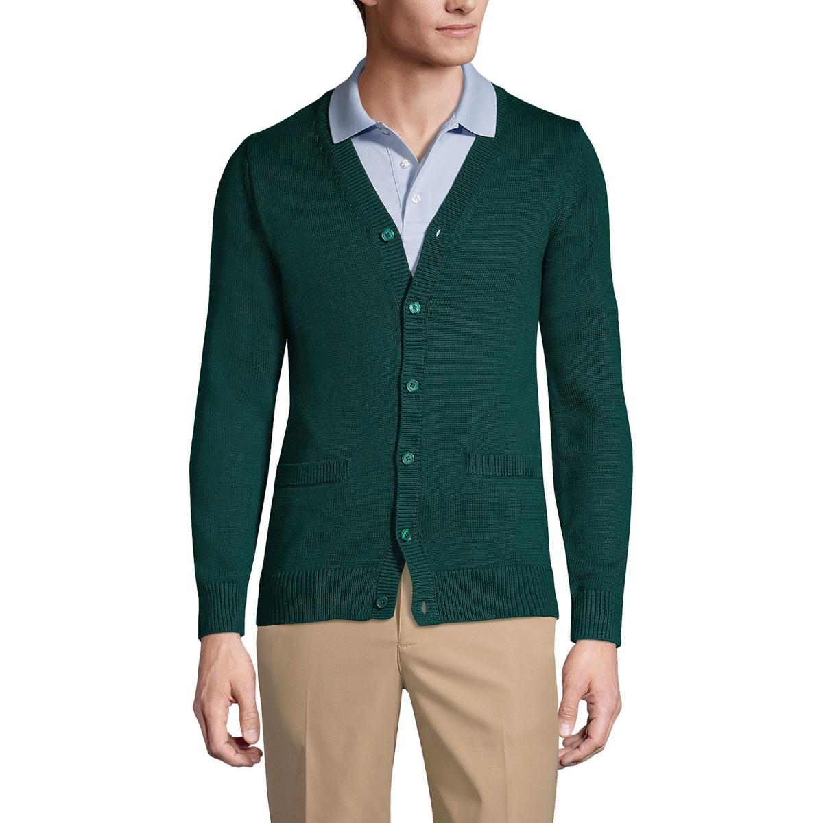 Lands End Mens School Uniform Cotton Modal Button Front Cardigan Sweater Product Image