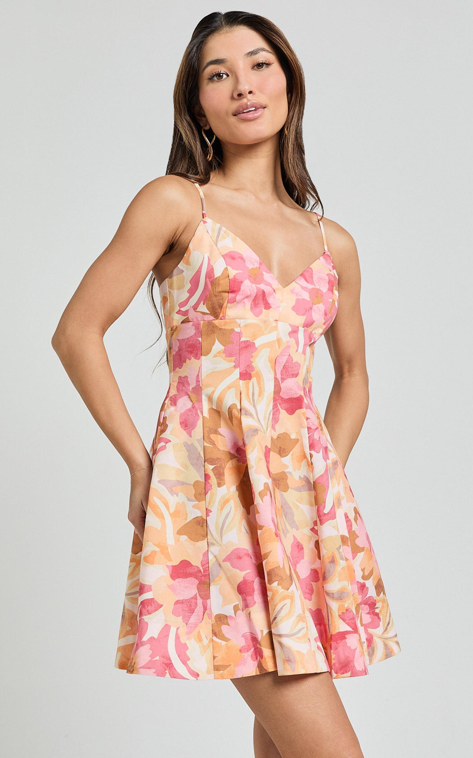 Carly Mini Dress - Strappy Bust A Line Dress in Sorbet Bloom Print Product Image