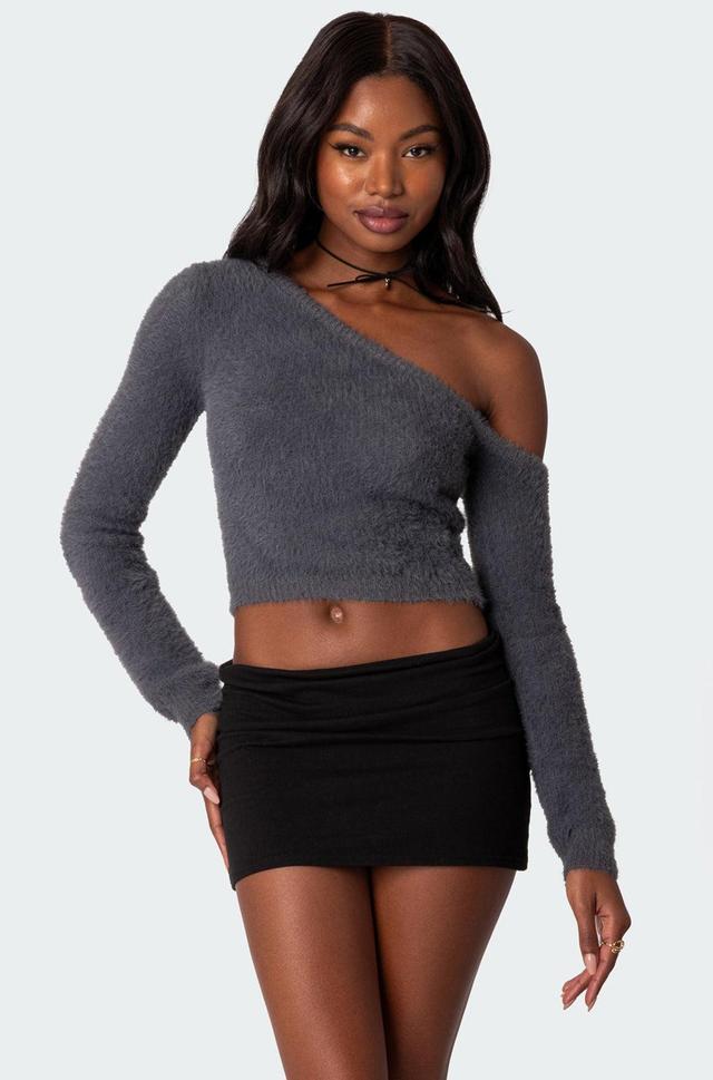 Frannie One Shoulder Fuzzy Knit Top Product Image