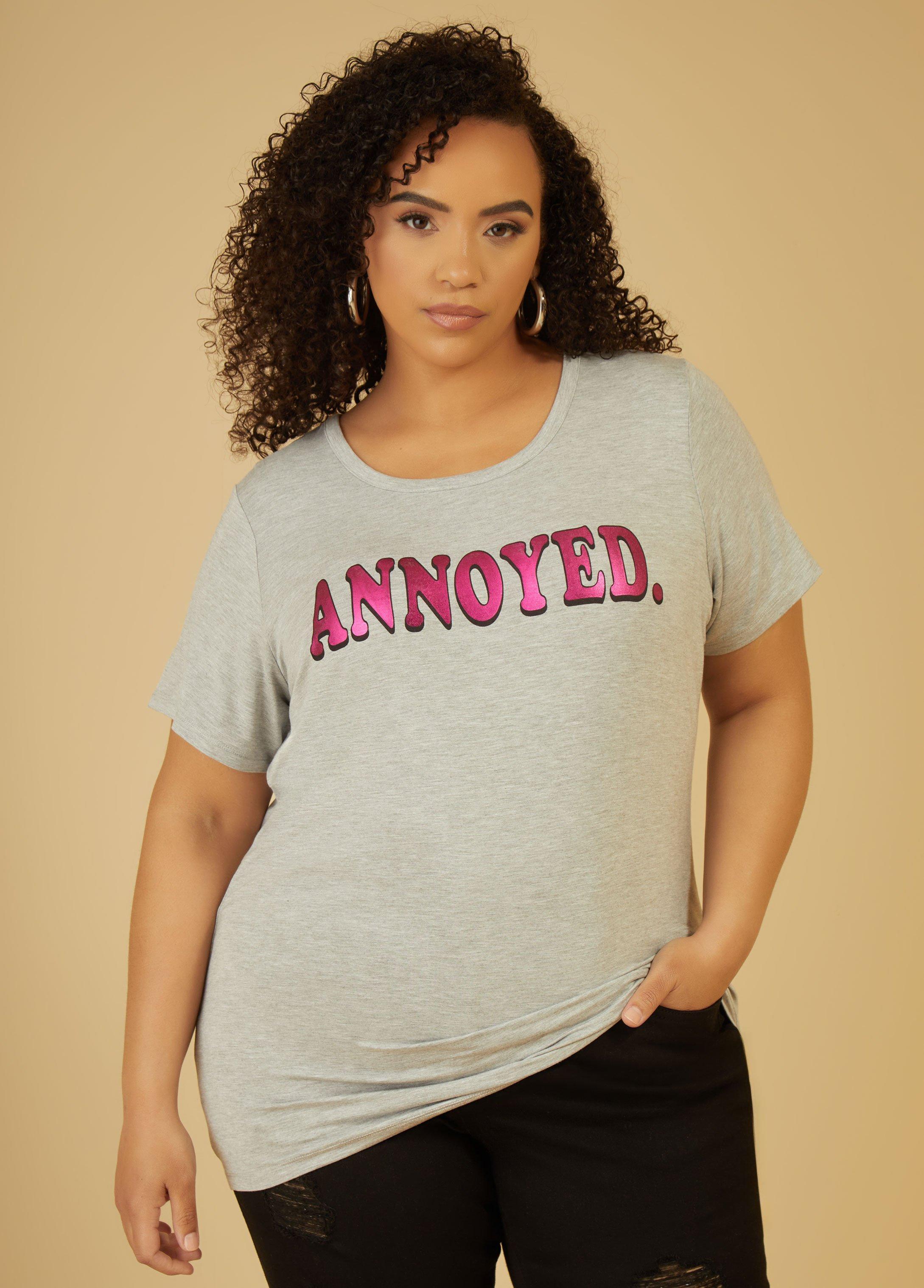 Plus Size Annoyed Metallic Graphic Tee Ashley Stewart Product Image