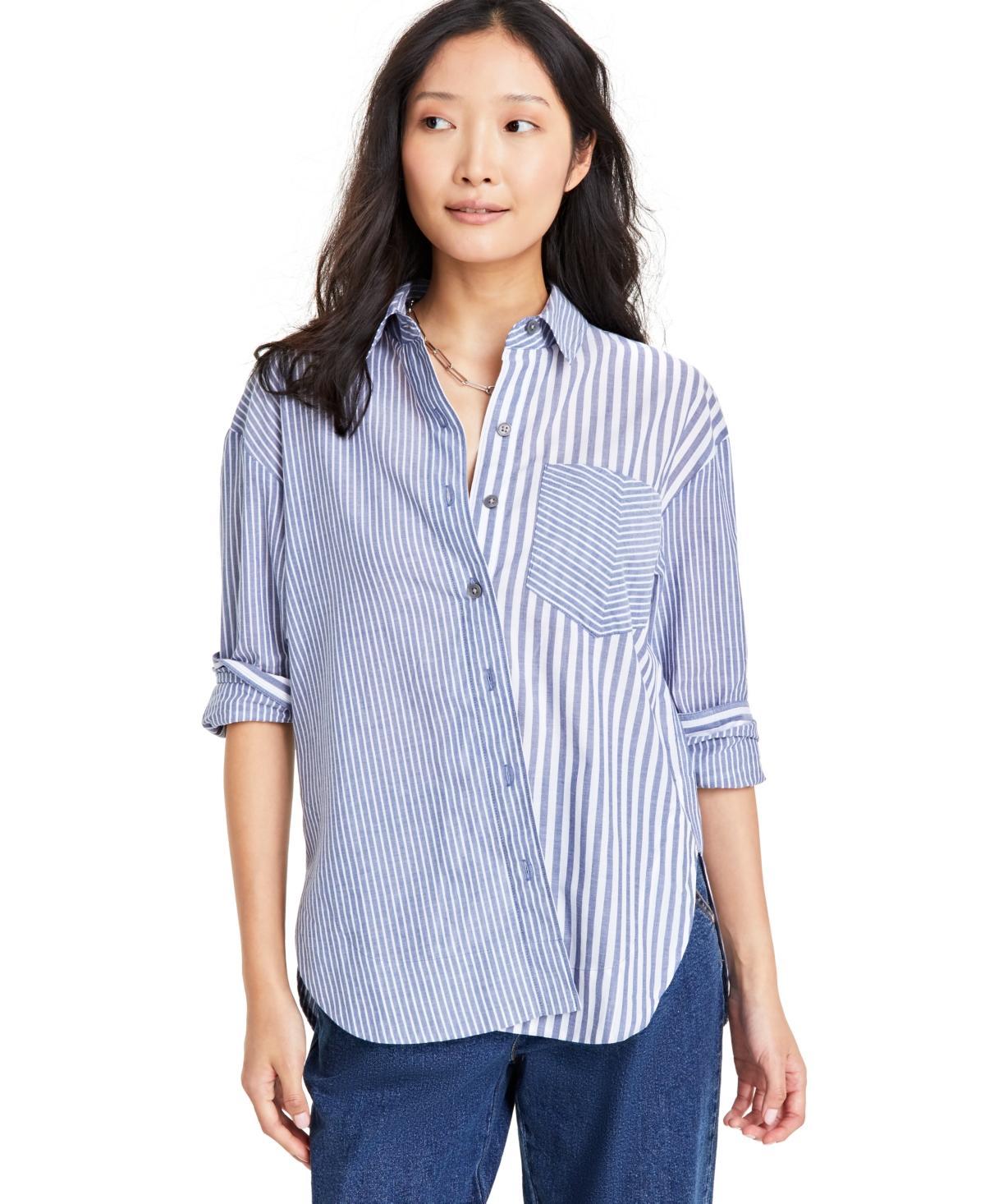 On 34th Womens Cotton Multi-Stripe Relaxed Shirt, Created for Macys product image