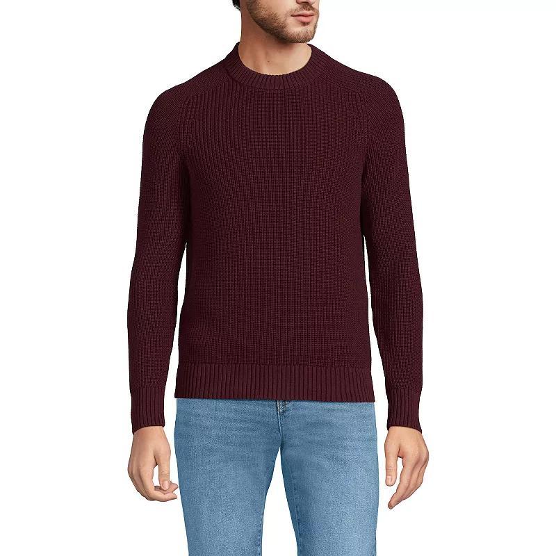 Lands End Mens Cotton Drifter Saddle Crewneck Shaker Sweater Product Image