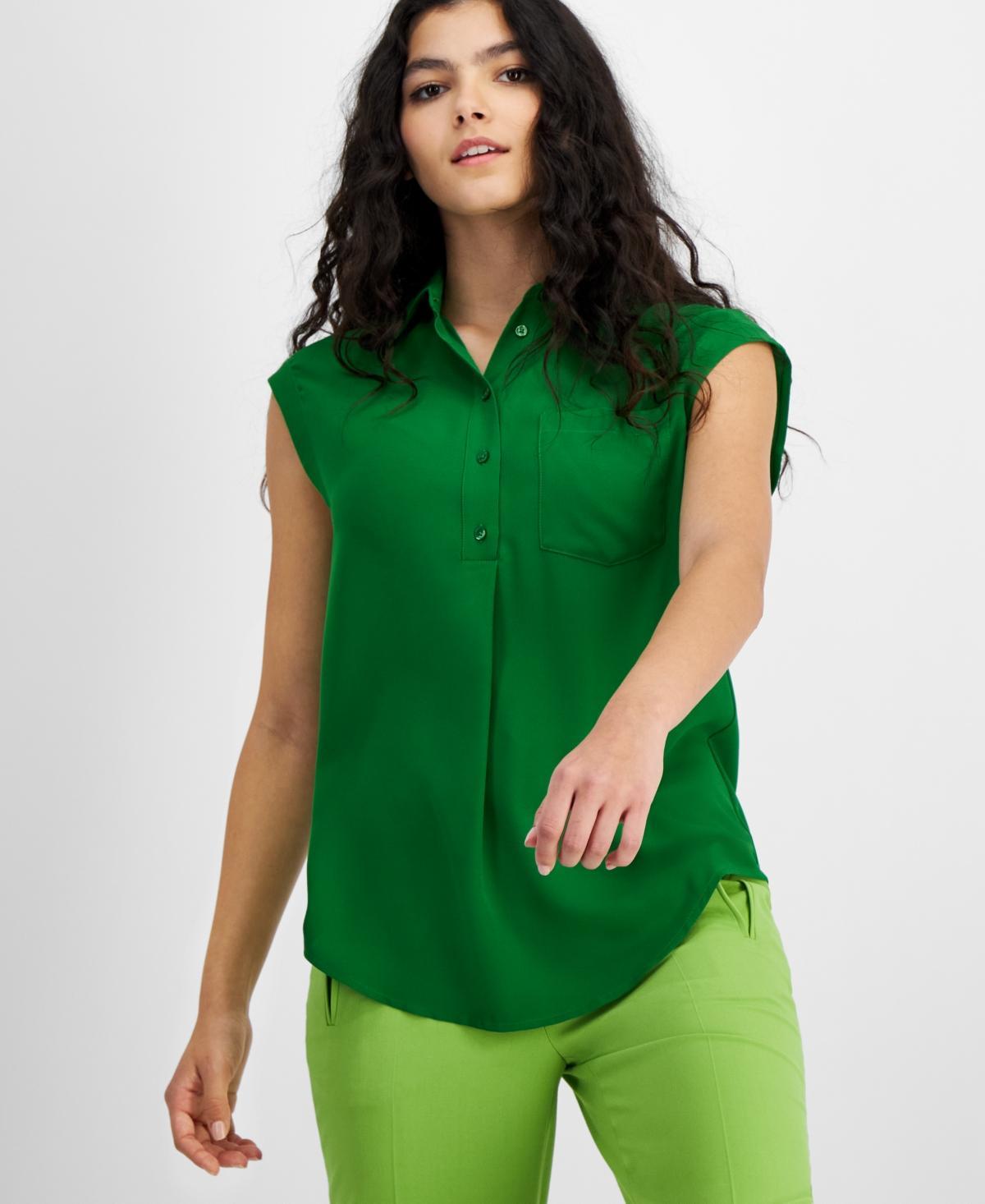 Women's Button-Front Cap-Sleeve Popover Top, Created for Macy's Product Image