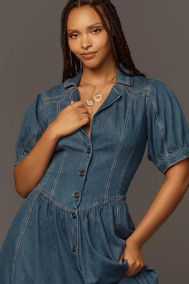 Pilcro Short-Sleeve Denim Midi Shirt Dress Product Image