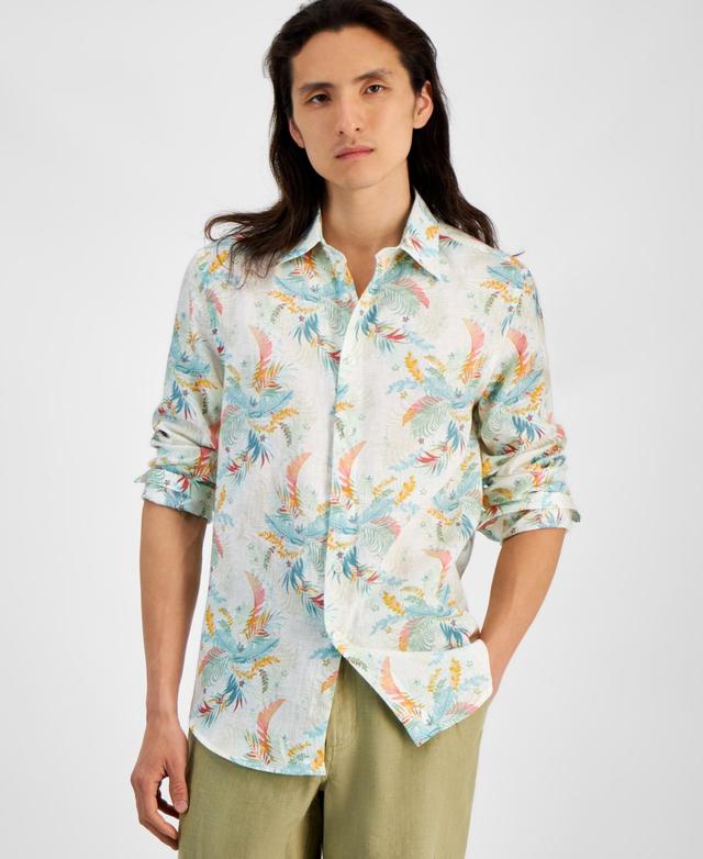 Men's Lula Regular-Fit Leaf-Print Button-Down Linen Shirt, Created for Macy's  Product Image