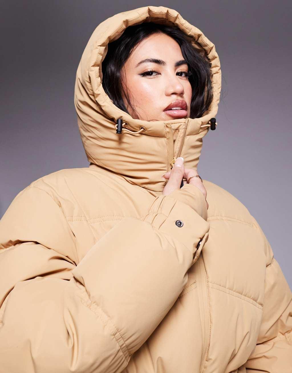 ASOS 4505 Ski drawstring waist insulated ski jacket with hood in caramel Product Image