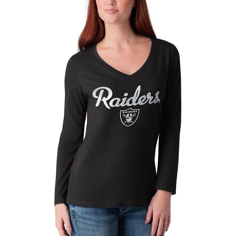 Womens G-iii 4Her by Carl Banks Black Las Vegas Raiders Post Season Long Sleeve V-Neck T-shirt Product Image