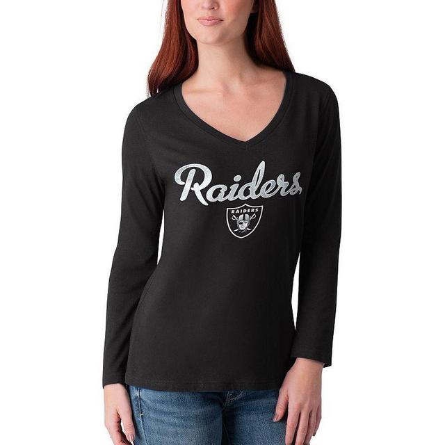 Womens G-iii 4Her by Carl Banks Black Las Vegas Raiders Post Season Long Sleeve V-Neck T-shirt Product Image