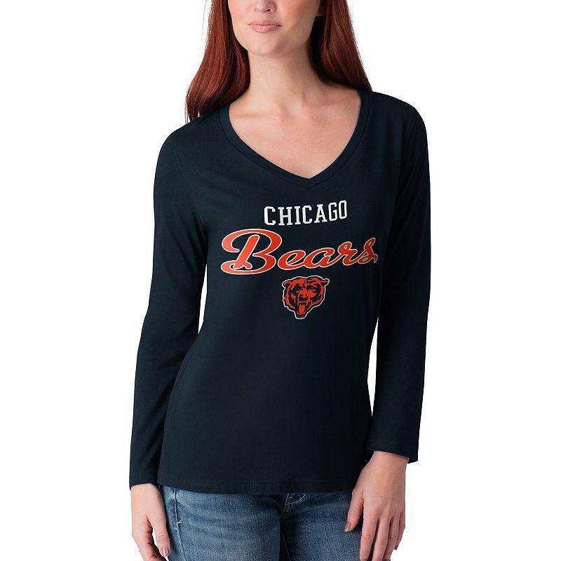 Womens G-iii 4Her by Carl Banks Navy Chicago Bears Post Season Long Sleeve V-Neck T-shirt Product Image