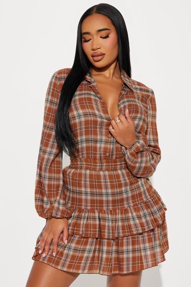 Country Sweetheart Plaid Shirt Mini Dress - Brown/combo Product Image