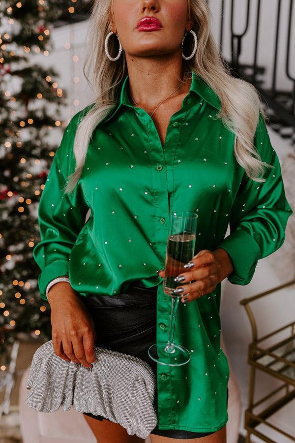 Milan Muse Rhinestone Satin Top In Kelly Green Product Image