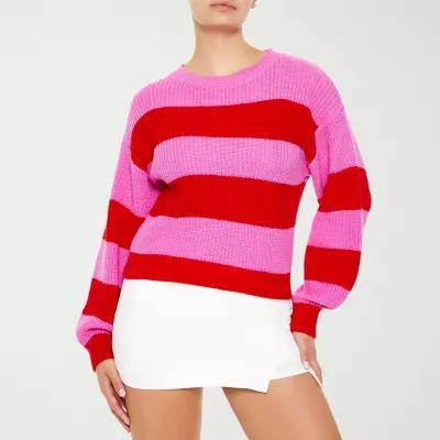 Forever 21 Juniors Womens Crew Neck Long Sleeve Striped Pullover Sweater Product Image