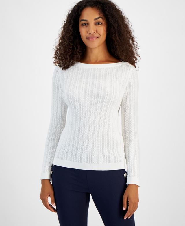 Nautica Jeans Womens Cable Knit Cotton Boat Neck Sweater Product Image